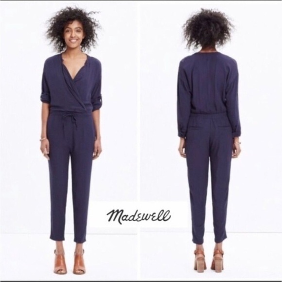 Madewell Navy Drawstring wrap Pants Jumpsuit Romper woman’s size M - Picture 1 of 6